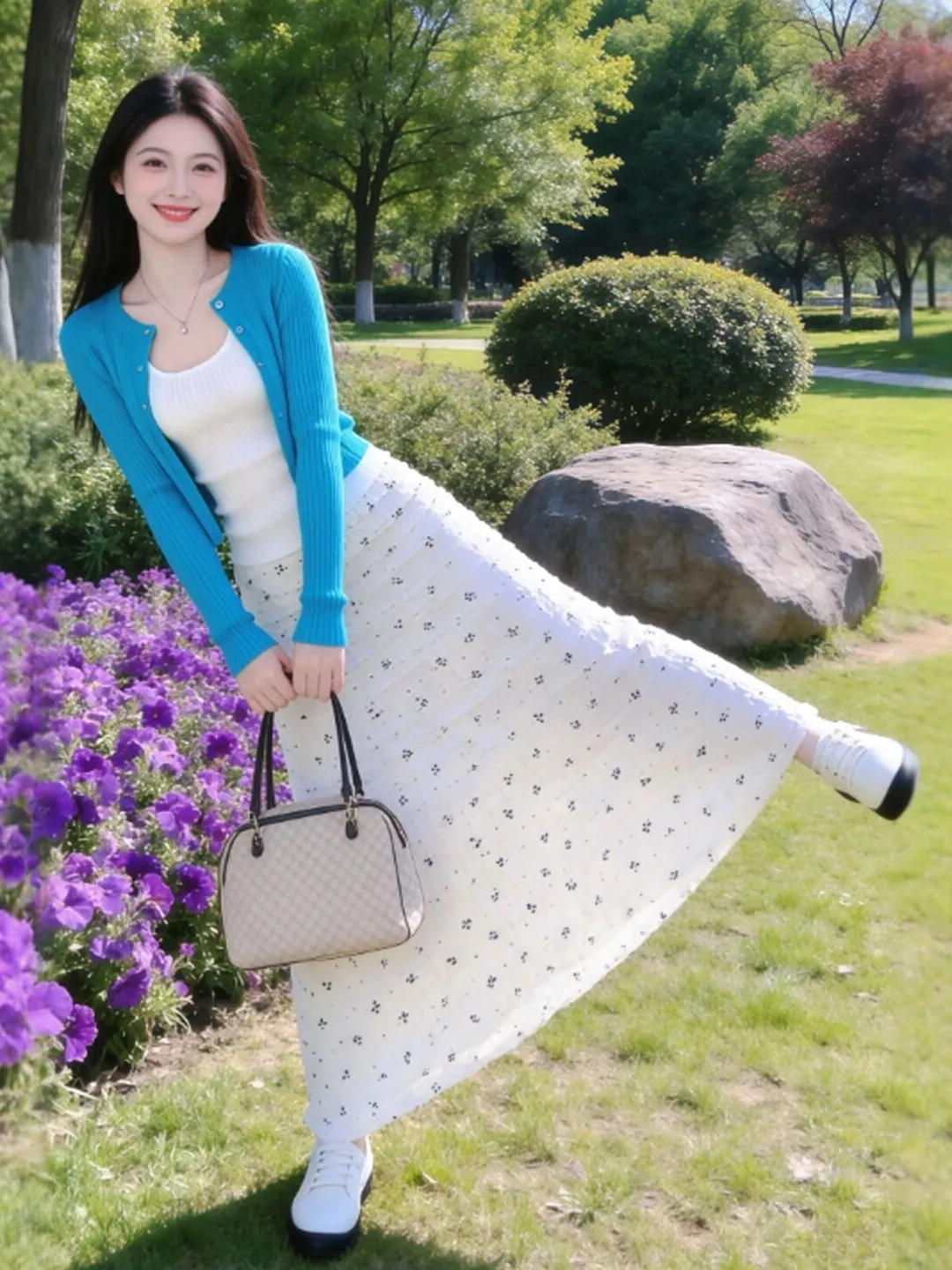 

Retro Gentle Sle Tee-Piece Set Sweater Strap f-Skirt Ensemble Youthful Spring Collection Comfortable Long-Sve Round...