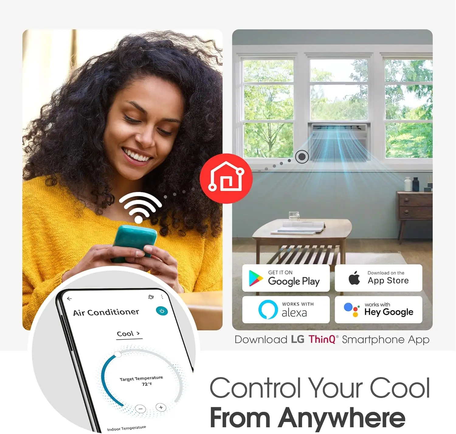 Window Air Conditioner, Wi-Fi Enabled w/Remote, for Small Room (260 Sq.Ft.), Quiet Operation, 115V, 6,000 BTU, White