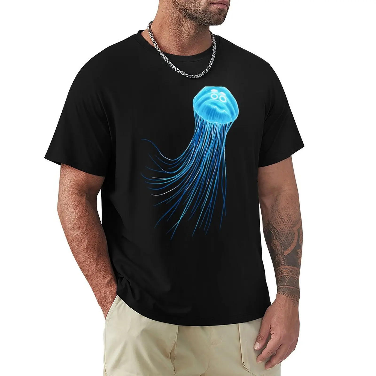 

Funny large blue ocean jellyfish T-Shirt oversized t shirt tees heavyweights luxury clothes men