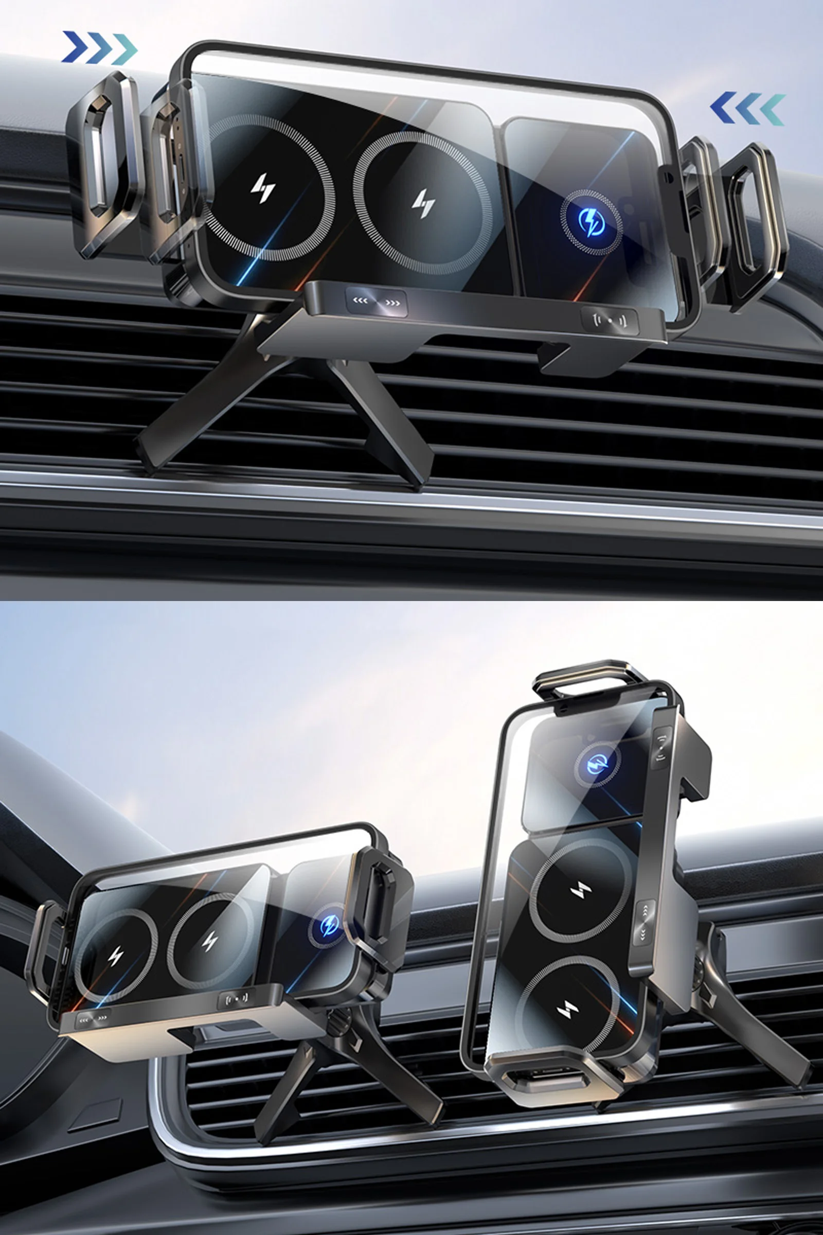 Dual Coil Faltbare Telefon Halter Auto Drahtlose Ladegerät Universal Auto Telefon Halterung Schnelle Lade Für Samsung iPhone Xiaomi Z Fold – Detail 15