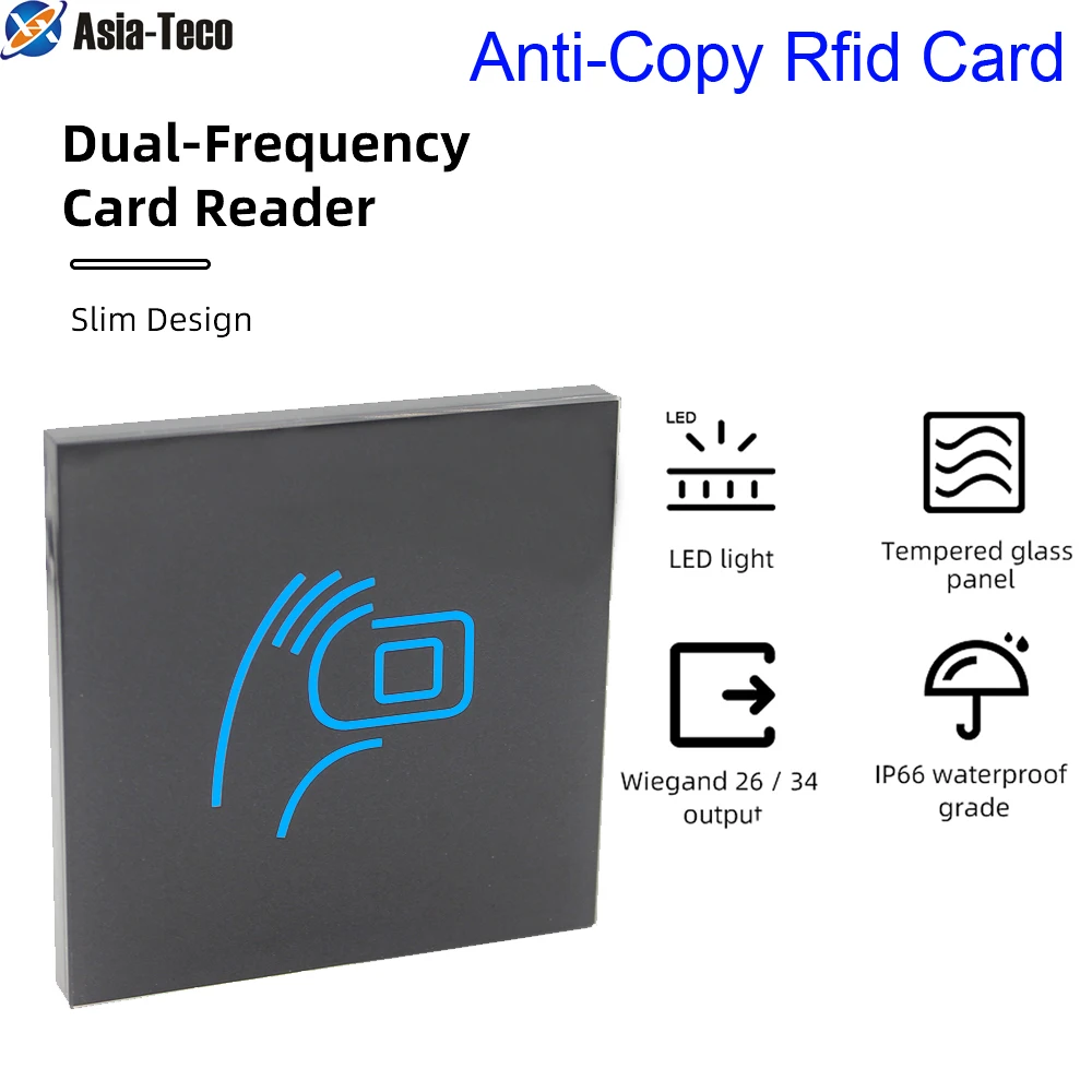 anti-copy Waterproof Dual Frequency 125Khz+13.56Mhz Ultra Slim RFID Card Reader Access Control Reader WG26/34 Output