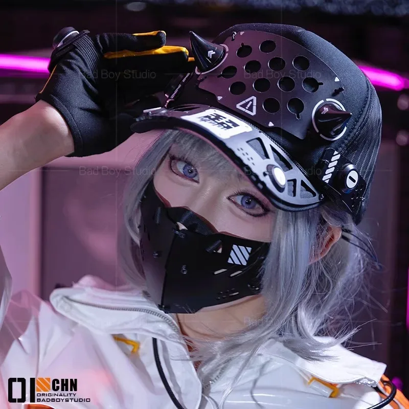 لعبة Cyberpunk Cosplay قناع الملحقات النساء الخيال العلمي الميكانيكية قناع اليد درع تأثيري الدعائم هالوين #3