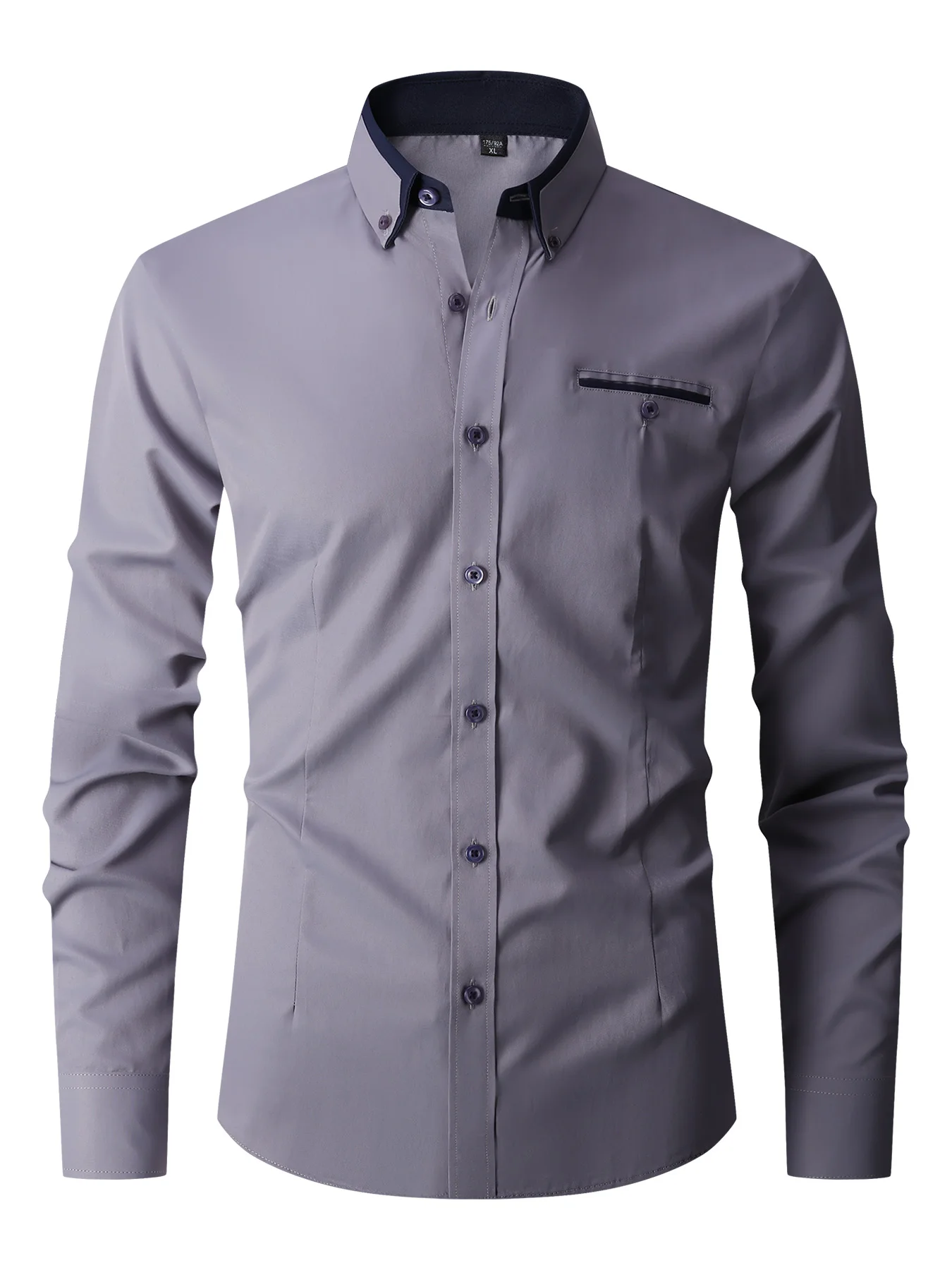 Men Formal Shirt Long Sleeve Office Solid Color Anti-Wrinkle Fashion Business Casual Social Pocket Office White Dress Shirts Man - view 3