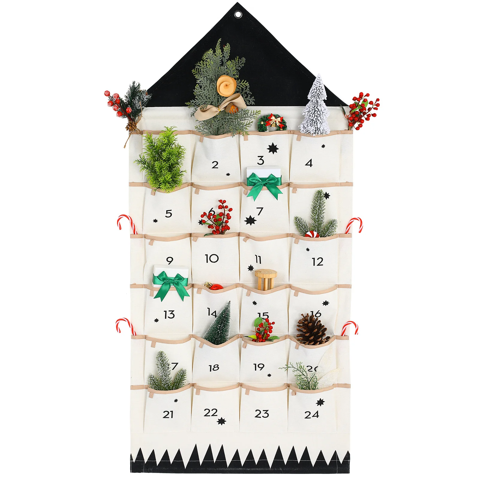 

Christmas Calendar Wall Hanging Storage Bag House Shape Multi-Pockets Cotton Cloth Organizer Door Back Hanging Pouch
