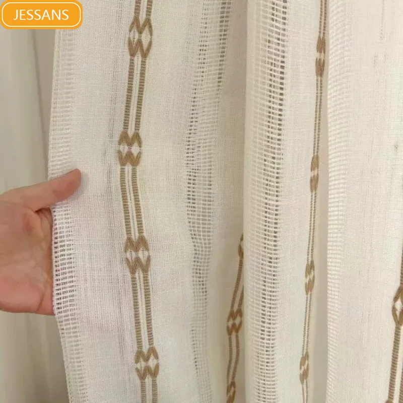 Middle Ancient Cotton Linen Line Embroidery Window Screen Curtains for Living Room Bedroom Study French Window Window Customized