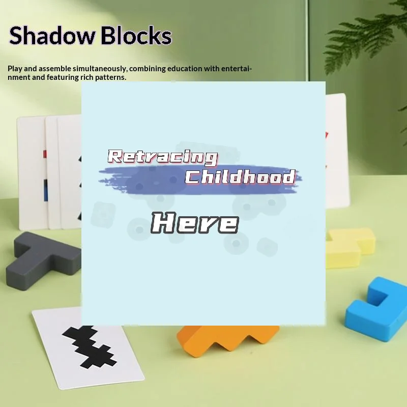 

1 Set Geometric Shape Sorting Toy Wooden Shadow Matching Puzzle Toys With Colorful Building Blocks And Double-sided Cards-TOY