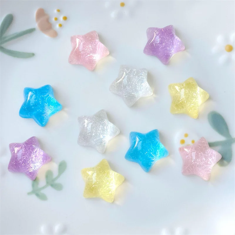 

Wholesale 100pcs/lot 16mm 18mm color print cartoon stars shape resin cabochon beads diy jewelry garment hair accessory