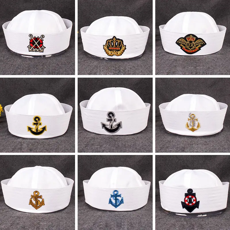 Adult Kids White Captain Sailor Hat Military Hats Navy Marine Caps With Anchor Sea Boating Party Cosplay Costume Children Hat