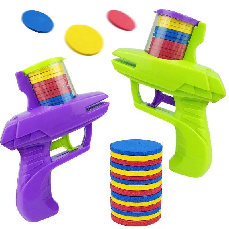 Crianças jogo ao ar livre disco de espuma arma brinquedo disco voador tiro lançador arma dupla pai-filho interativo crianças brinquedo