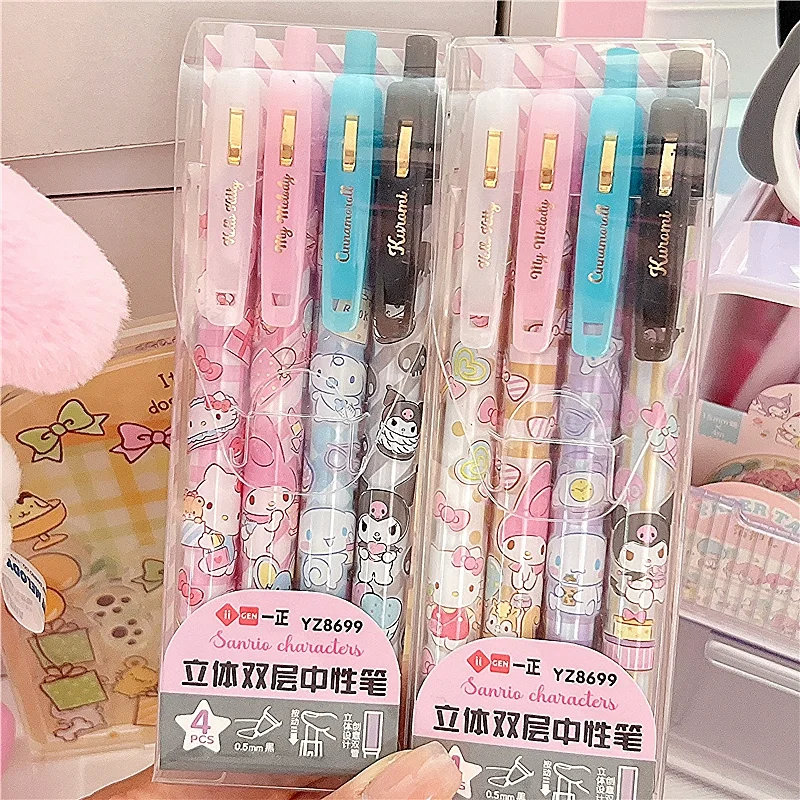 Card Through Kuromi Double Layer Neutral Pen Black 0.5mm Neutral Pen Student Stationery Sweet Student Exam Writing Stationery