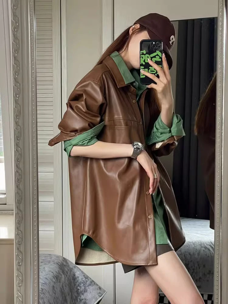 American Retro Sle Tee-Piece Set Faionable Inner irt And ort Pants Leather Jaet Outfit for Young Women