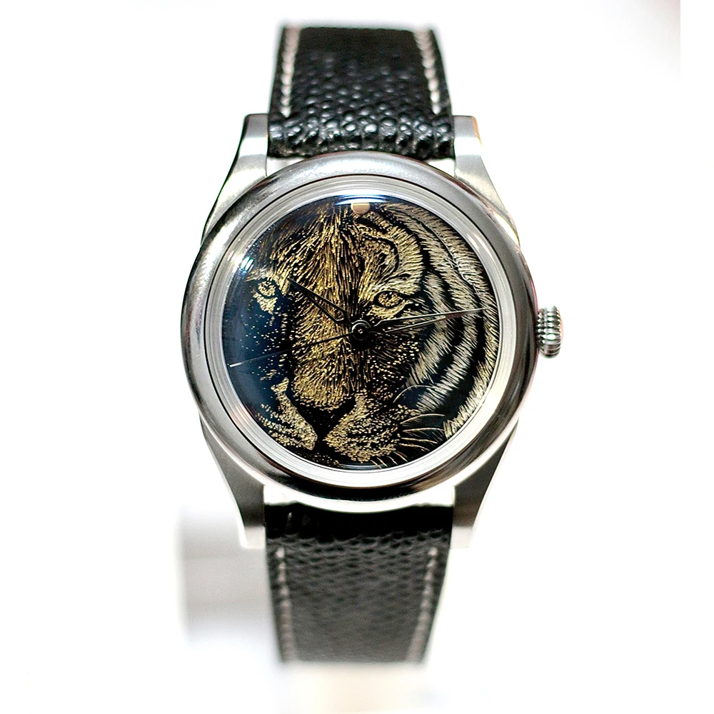 Huasuo Customized 38mm Chinese Intangible Cultural Heritage Large Lacquer Inlaid Gold Watch Sapphire Crystal SW200 Movement