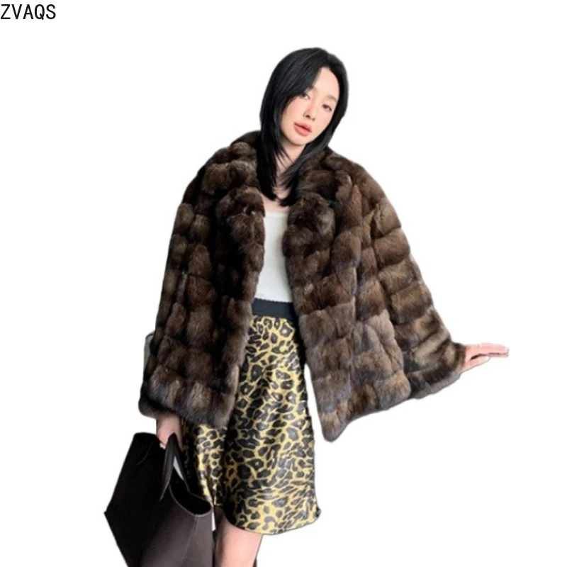ZVAQS Hohe Qualität Natürliche Zobel Pelz Jacke Frau Anzug Kragen Zobel Pelzmantel Winter Neue in Outer Frauen Kleidung 2025ба