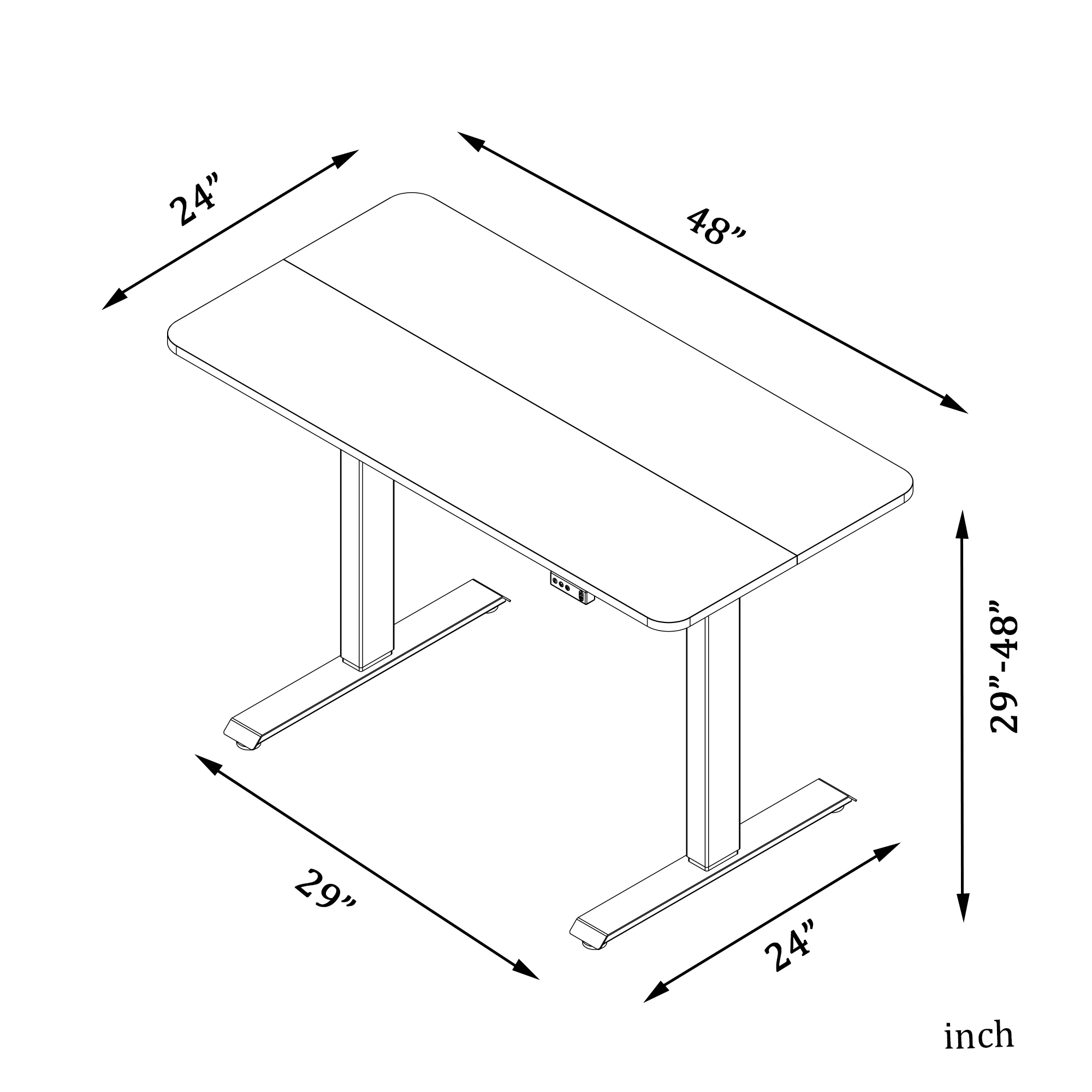 Height Adjustable Electric Standing Desk，48X24 Inch Stand Up Table With Headset Hook And Storage Bag
