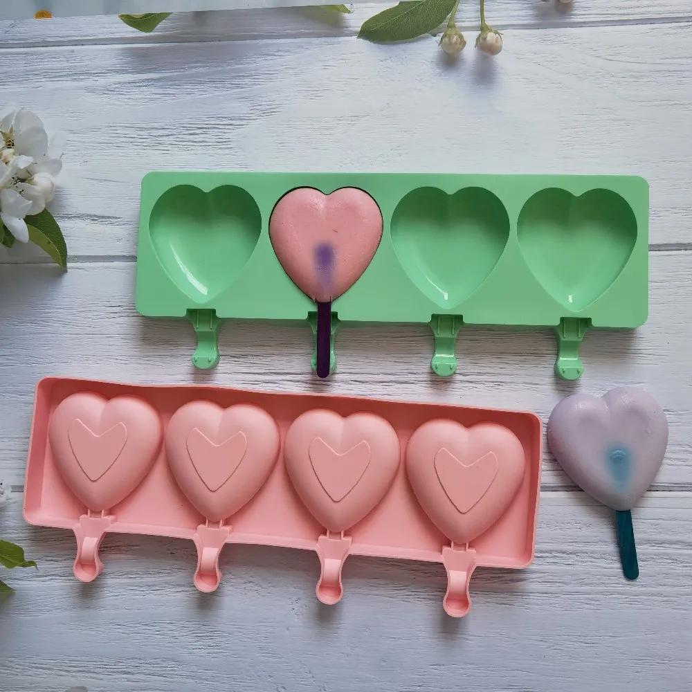 

Ice Cream Mold Heart Shape Silicone Popsicle Form Maker Ice Lolly Moulds Ice Cube Tray for Party Bar Decoration Fondant Molds