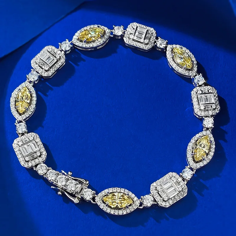 

S925 Silver 4 * 8 Horse Eye Yellow Diamond High Carbon Diamond Small Fashion Design Feel Bracelet Wholesale for Women