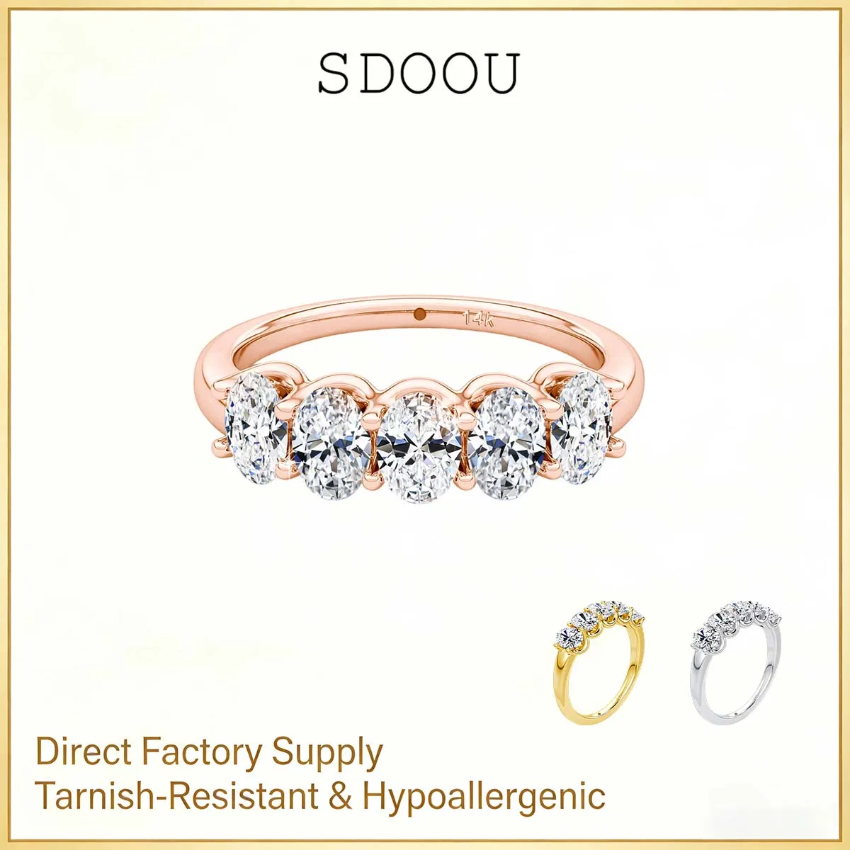 SDOOU داينتي 14K الذهب 5-حجر 0.3ct البيضاوي مويسانيتي الدائري D اللون اليومي عيد ميلاد الذكرى عيد الميلاد مجوهرات هدية لها