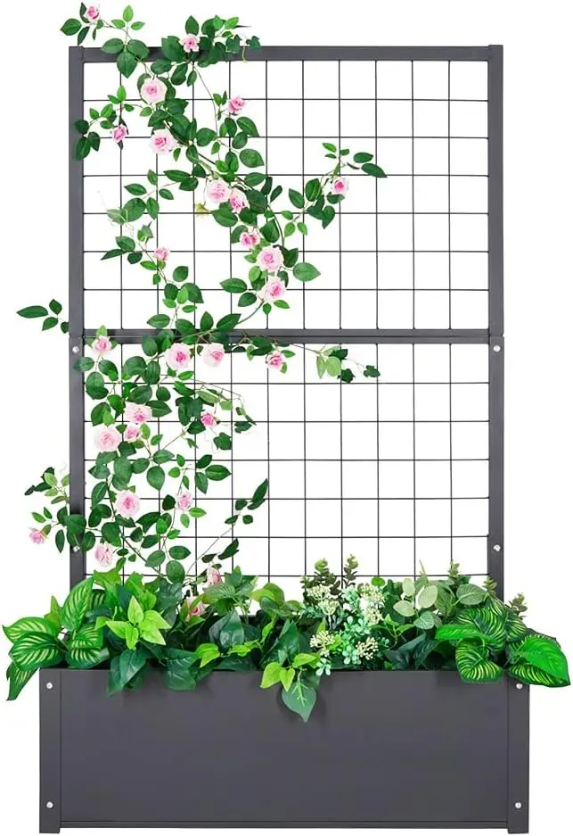 Metal Planter with Trellis Raised Garden Beds Outdoor (35.5