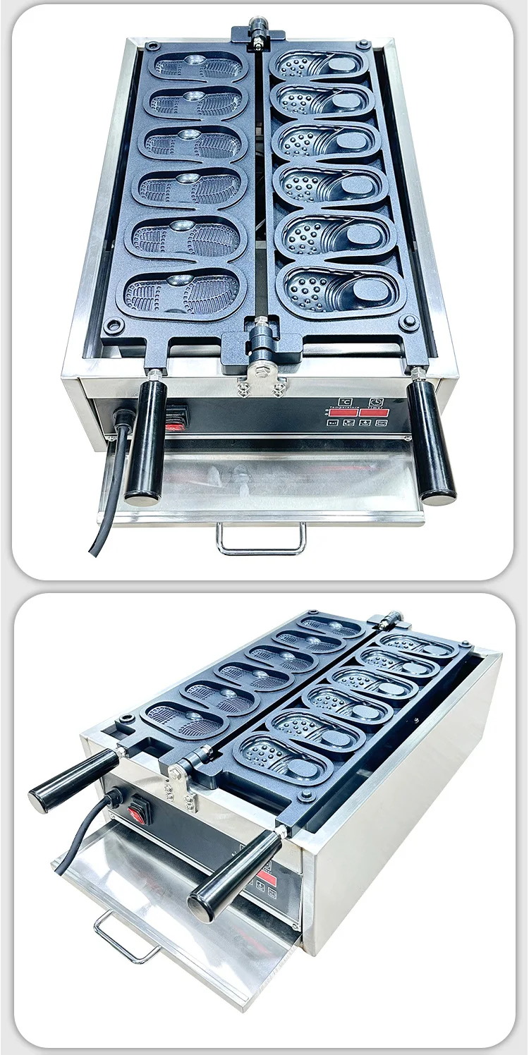 Nowa Elektryczna Maszyna do Wafli w Kształcie Butów ze Stali Nierdzewnej, 6 Sztuk, Sprzęt do Wafli w Kształcie Butów na Śniadanie