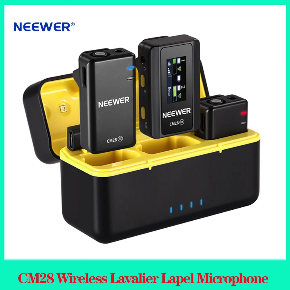 Neewer-duobleワイヤレスラベリアマイク,受信機送信機,無地の充電ケース,vlogライブストリーミング,cm28,200m