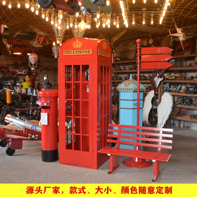 Retro wrought iron phone booth outdoor floor decoration ornament handicrafts Internet celebrity photography props mailbox book b