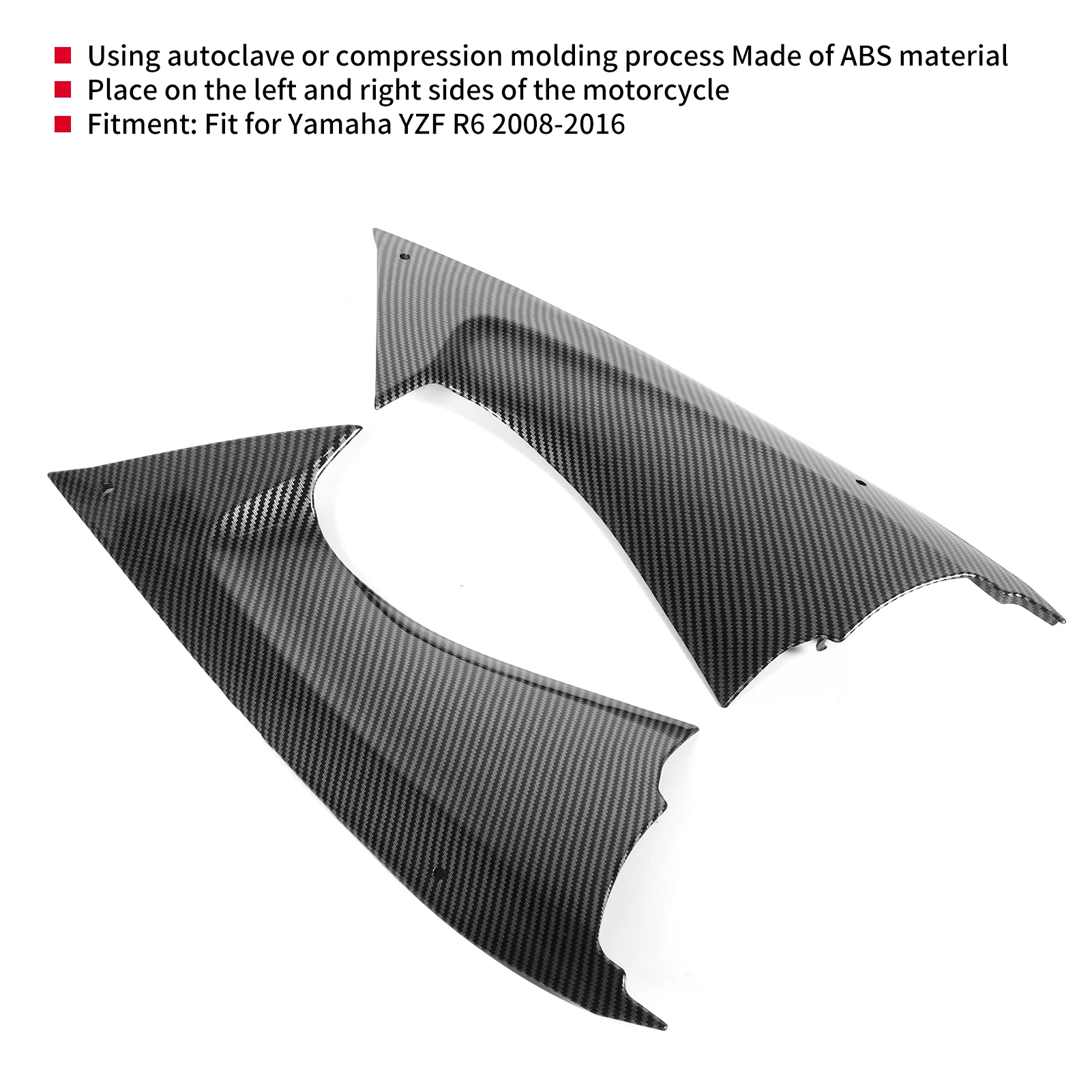 Tampa lateral do duto de ar de fibra de carbono, peça de inserção de carenagem adequada para yzf r6 2008-2016 peça de inserção de carenagem de motocicleta