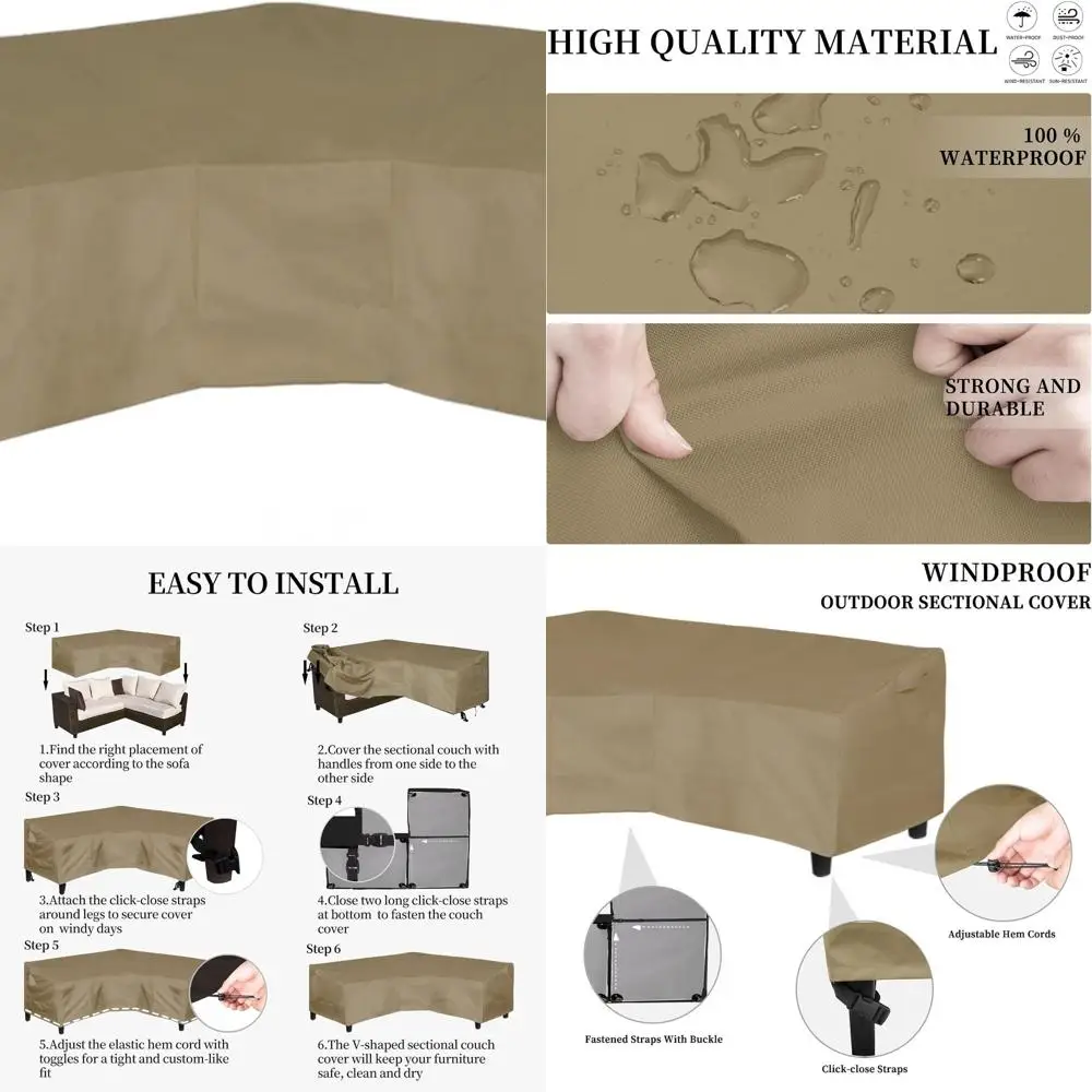 

Waterproof 600D V-Shape Sectional Sofa Cover, 100x100 Outdoor Patio Furniture Cover with Air Vent, Camel