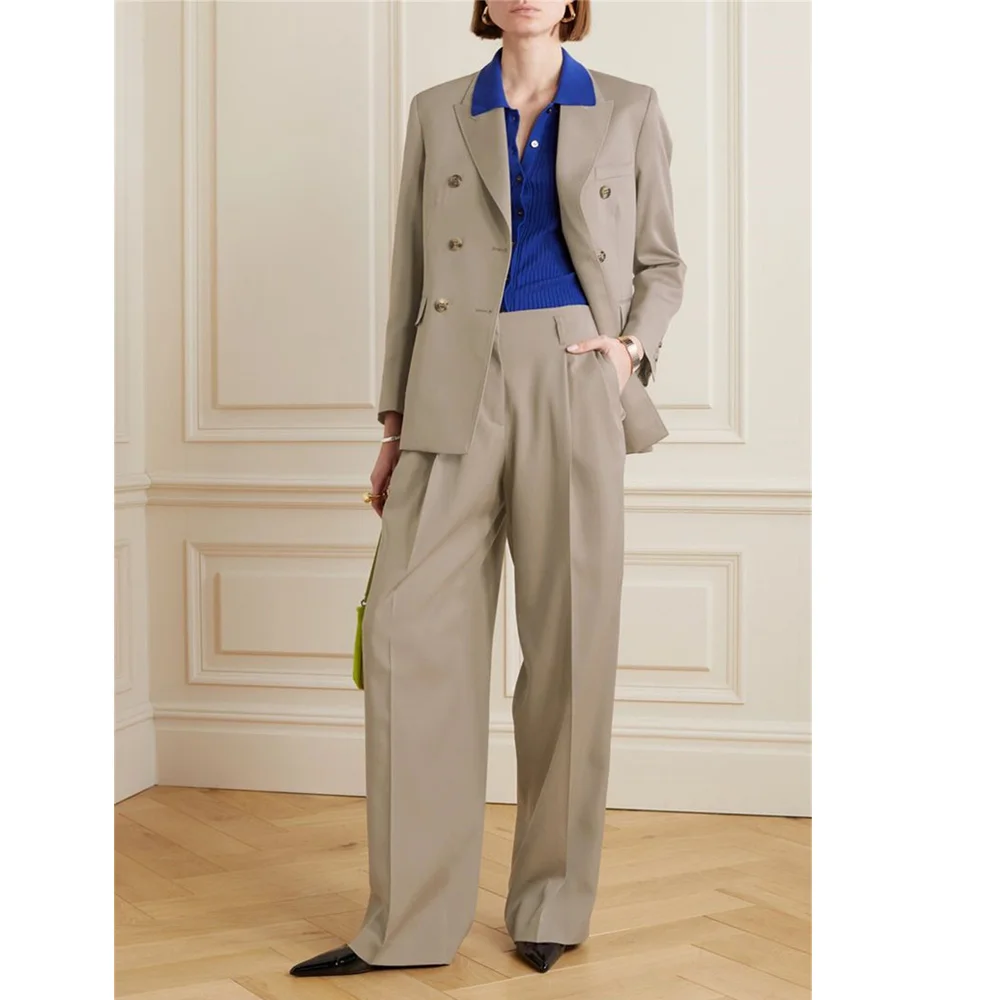 

Women Suit blazer And Pants Long Sleeve Button Fashion High Waist Wide Leg Two Piece Set Office Lady Outfits Uniform