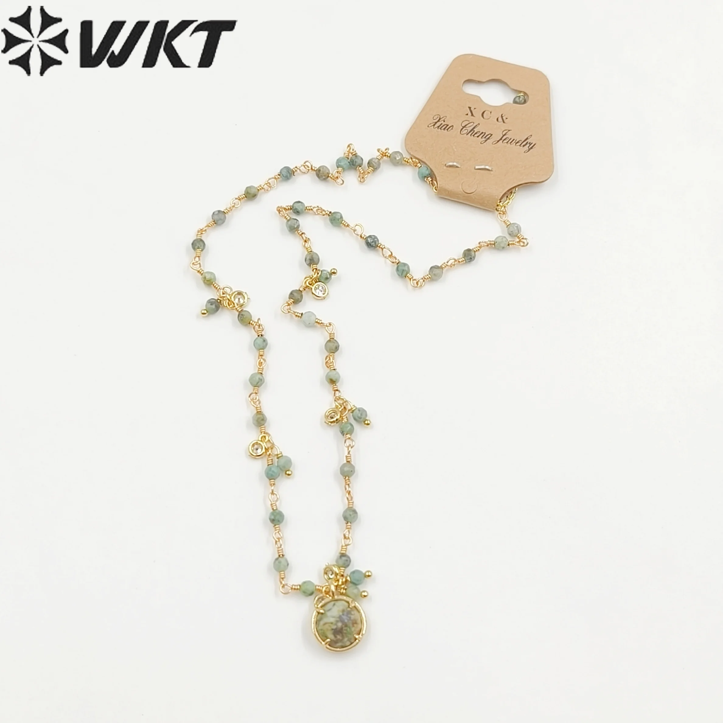 WT-N1431 WKT Classy Style Rosary Gemstone Beads Lady Fashion Jewelry Necklace Celebration 16 +2 Inch Extend Chain