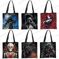 Horror Death Skull Rose Handbags Grim Reaper Riding Motorcycle Shoulder Bag Gothic Angel Large Capacity Eco Shopping Bags