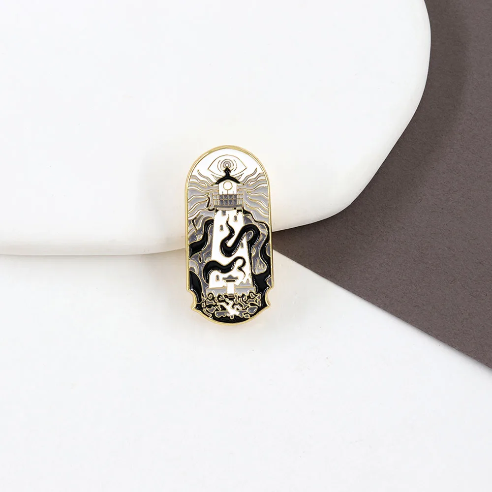 Lighthouse And Kraken Badge Octopus Tentacles Wrapped Around Lighthouse Enamel Pin Gothic Jewelry