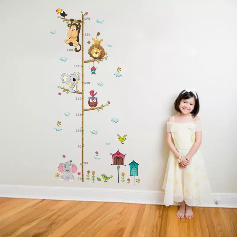 

Cute elephant lion zoo Height Measure Wall Sticker home Decoration Kids children room height Ruler animals stickers Art Decals