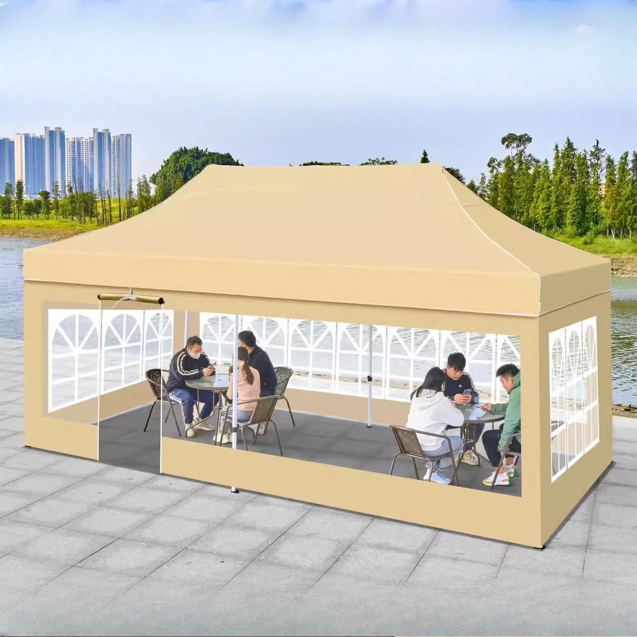 

Tent enclosure, awning, thickened four-legged umbrella, outdoor telescopic transparent canopy, awning, stall shed