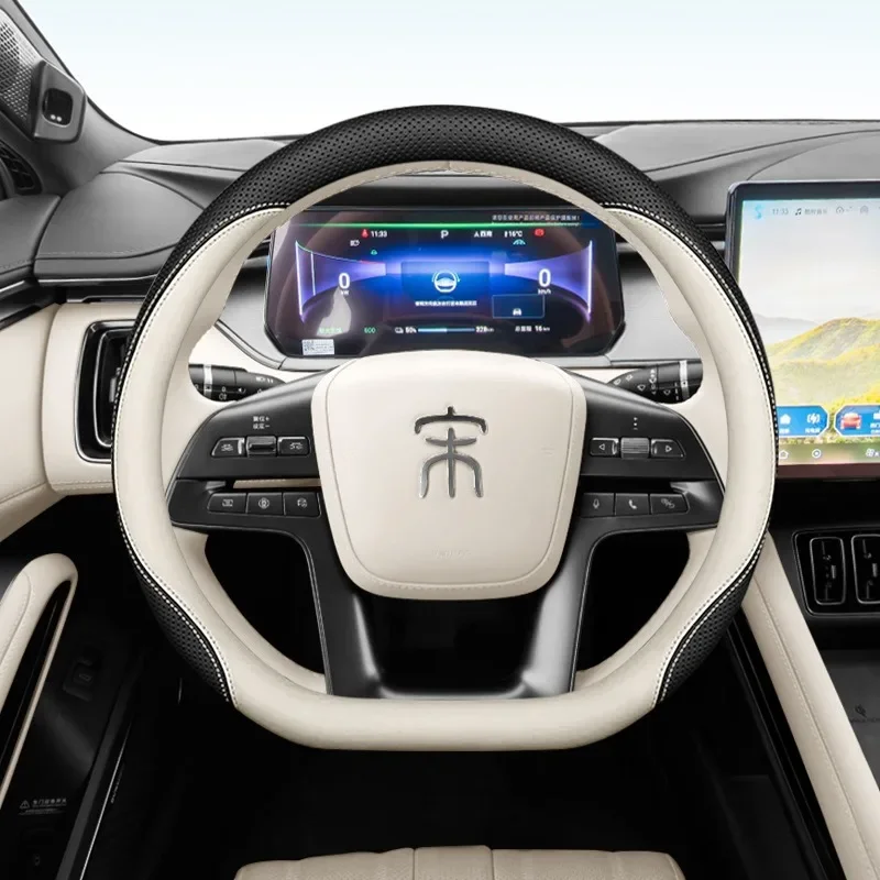 

Leather Steering Wheel Cover for BYD Song L DM-i - Anti-Slip & Sweat-Proof Universal Fit (35cm-38cm) Interior Accessories