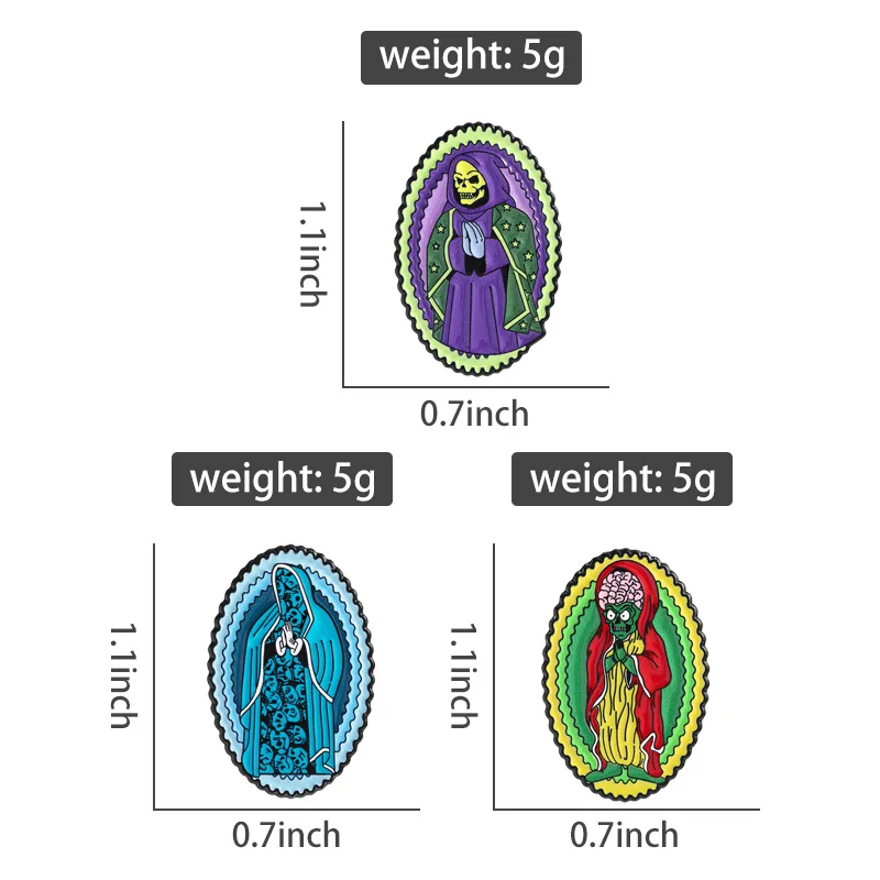 

Horror Movies Skeleton Cosplay Virgin Mary UV Pins Brooch Halloween Punk Metal Brooches Lapel Badge Jewelry Accessories Gifts
