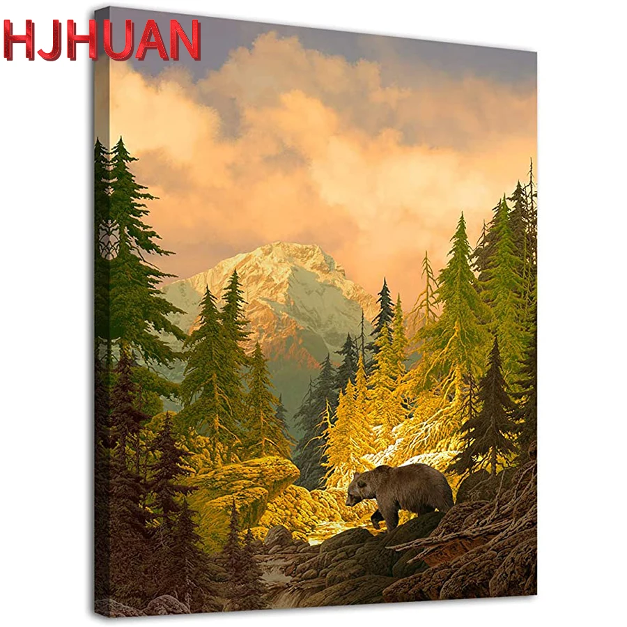 Diamond Painting for Wall Decoration, Forest Grizzly, Full Square Drill, Round Drill, Rhinestone Pictures, Mosaic Pictures, DIY