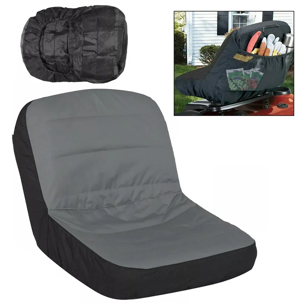 For Seat Cover for Riding Lawn Mower - 600D Oxford Padded with Storage Pockets Gray Yellow 50.00X40.00X35.00cm