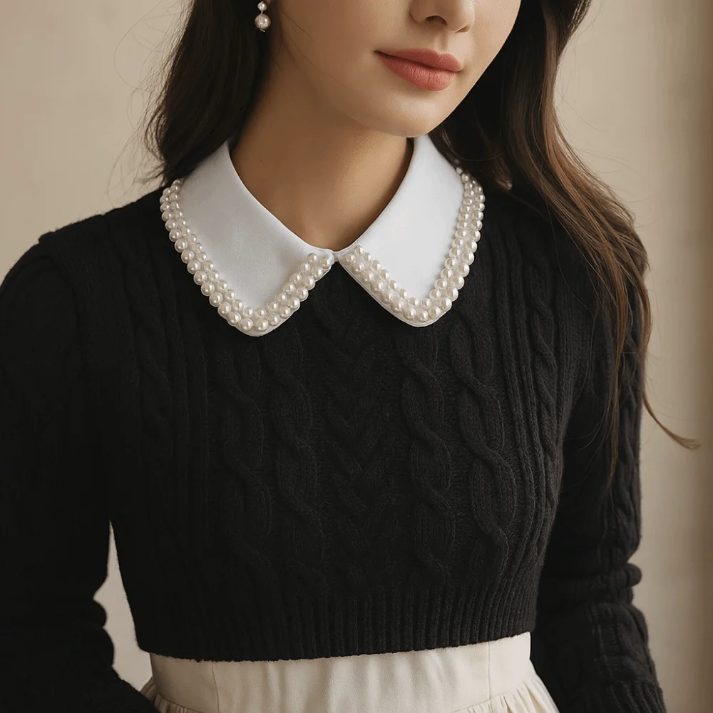 

Модный искусственный воротник с жемчужной каймой, элегантный минималистичный воротник рубашки, аксессуар, высококачественное съемное платье, блузка, декор для женщин
