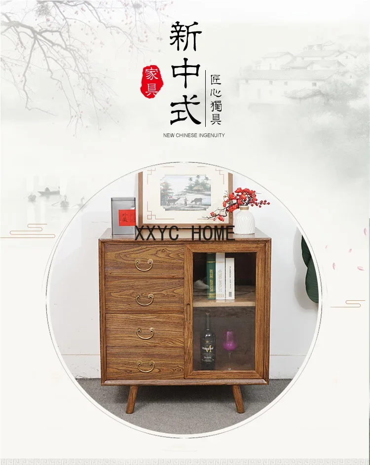 

Chinese Retro Solid Wood Tea Sideboard Cabinet Simple Hallway Glass Locker Living Room Display Cabinet furniture