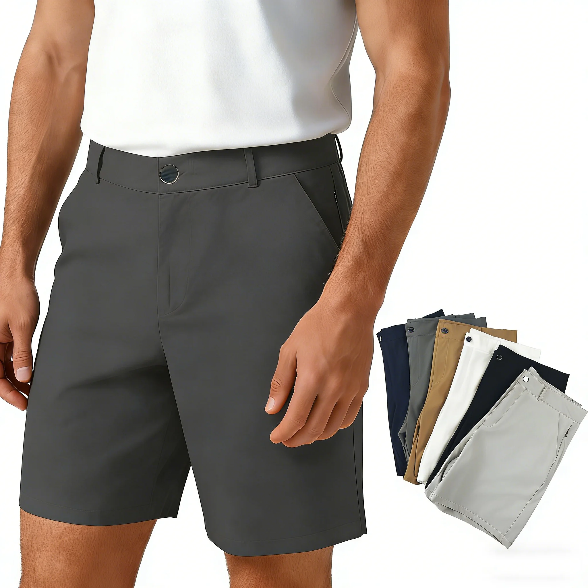 Bermuda Casual Masculina para Golfe de 7 Polegadas, Leve, com Bolso Oculto, Respirável e de Secagem Rápida, Roupas Casuais para o Dia a Dia