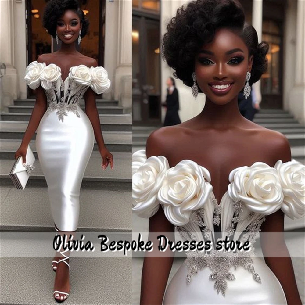 Picturesque White Flower Wedding Dress 2025 Luxury Beaded Rhinestones Off The Shoulder African Mermaid Bridal Dress Customized