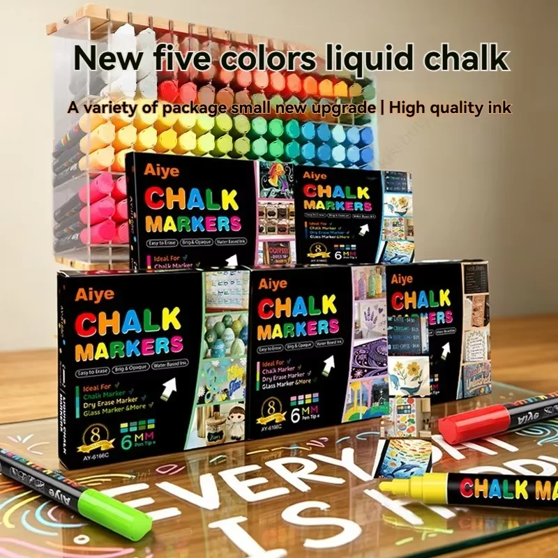 8 Colors 6mm Wet Erase Chalk Markers, Washable Neon Window Pens for Blackboard, Glass & Sign Decor Writing Supplies