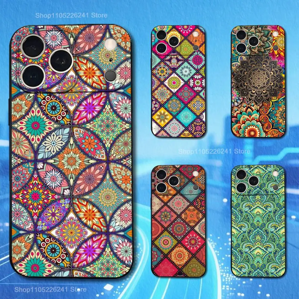 

Colorful Mandala Pattern For iPhone 13,17,11,12,16,14,15,Plus,Pro Max,XS,X,XR,SE,Mini,8,7,Soft Silicone Black Phone Case