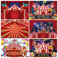 Cartoon Circus Red Tent Theme Party Backdrop Circus Carnival Background Newborn Baby Shower Children Birthday Banner Photo Gifts