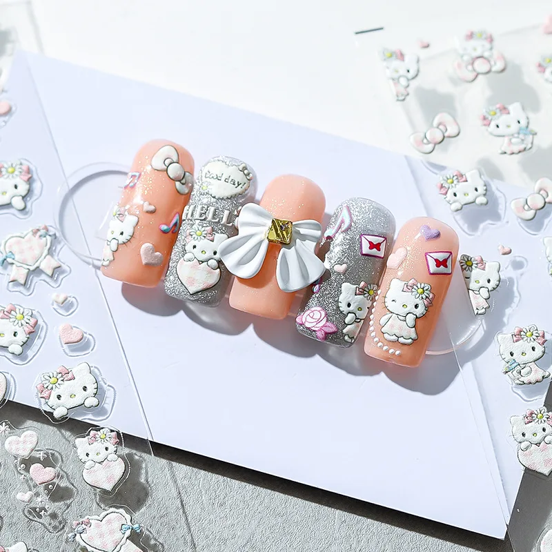 1PCS Sanrio Hello Kitty Nail Stickers Cute Cartoon Kawaii Nail Art Decals Self Adhesive Waterproof Manicure Decor For Girls