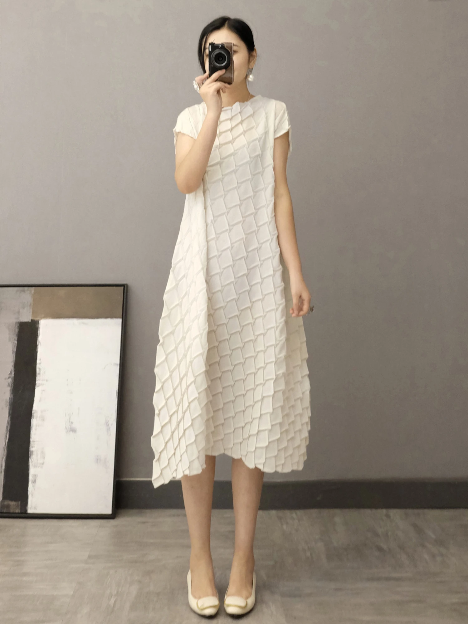 

Summer 2026 New Style Three Fold A-Line Skirt Casual Loose Waist Polyester Fiber High Elasticity Skin-friendly Breathable