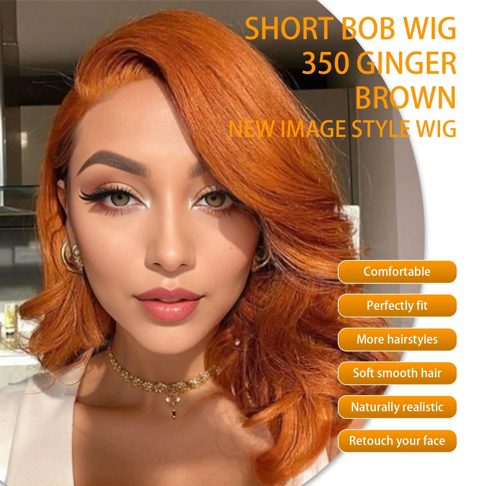 Glueless Wigs Ginger Orange Loose Wave Bob Wig Human Hair Left Side Part 5x5 HD Closure Lace Wig #350 Color Wigs Short Body Wave image 5