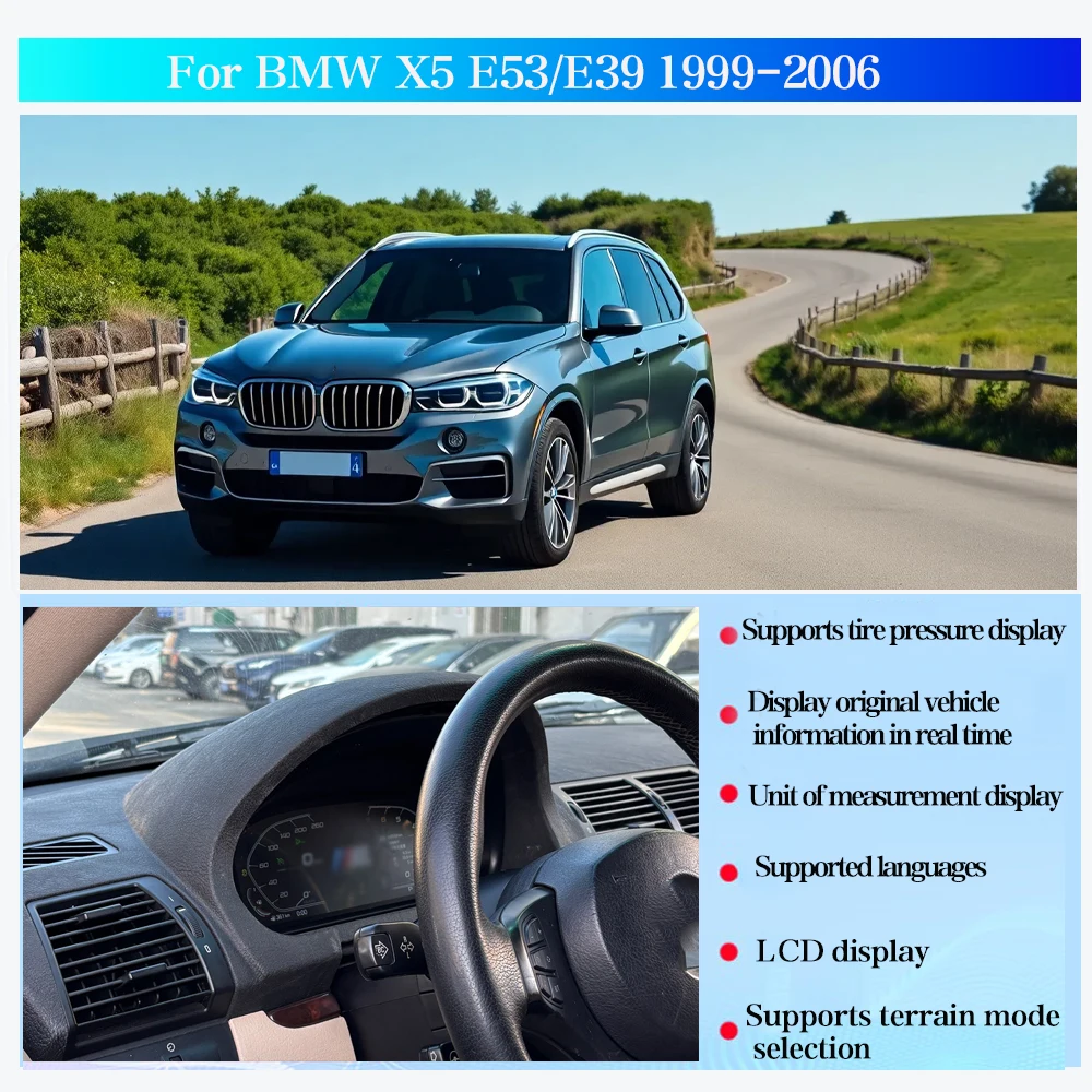 For BMW X5 E53/E39 1999-2006 Digital Cluster Carplay Map LCD Dashboard Cockpit Virtual Instrument Speedometer Multifunctional