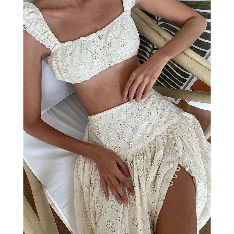 

Y2K Lace Floral Two Piece Sets Summer Elegant Outfits Square Neck Front Breasted Crop Top Long Dress Sets Festival Club