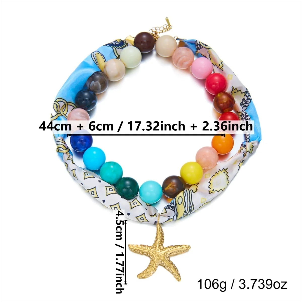 Bunter Acryl-Rundperlen-Schal mit Aufdruck, Seestern-Halskette für Frauen, Doppelschichtiger Edelstahl-Stern-Choker-Schmuck – Detail 29